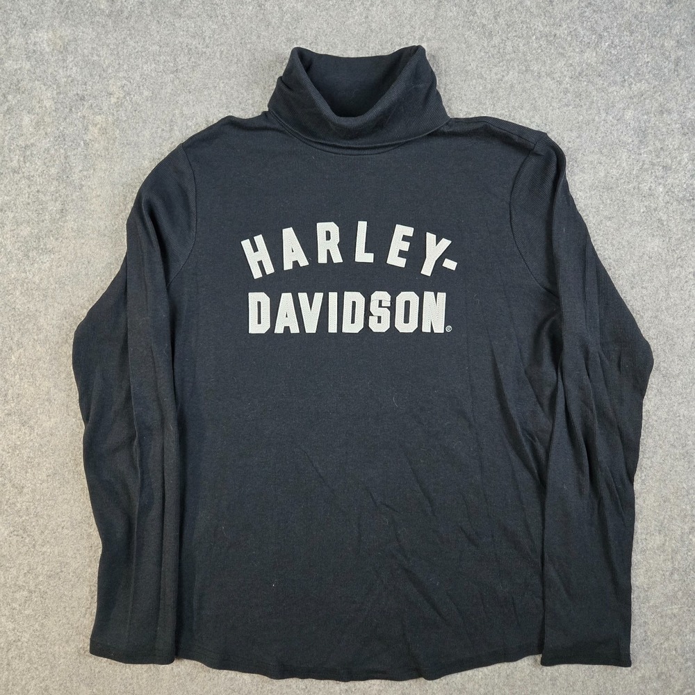 Harley-Davidson Shirt Womens XL Black Turtleneck Ribbed Retro Stretch Layering